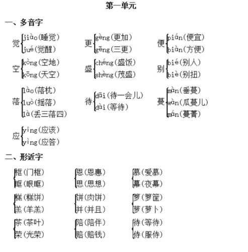 五年级语文上册形近字多音字汇总